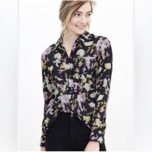 Watercolor Silk Boyfriend Shirt in Summer Plum from Banana Republic size small